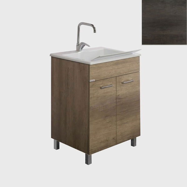 Mobile Lavatoio Vasca Zeus in MineralMarmo Apertura a 2 Ante 60x46x84 cm Olmo Scuro prezzo