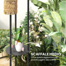 Lampada Solare da Esterno in stile Boho Ø37x144 cm con Ripiano Centrale in Rattan PE e Acciaio Nero e Giallo 