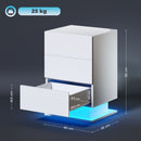 Comodino Moderno a 3 Cassetti con Luce LED 40x35x60 cm Regolabile con Telecomando in Truciolato Bianco Lucido   