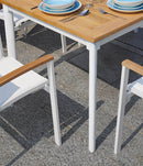 Tavolo da Giardino Allungabile 150-210x90x74 cm in Alluminio Bianco Piano in Teak