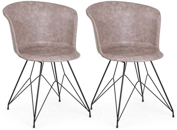 Lot de 2 Chaises 56x54x76 cm en Simili Cuir Noir et Beige sconto