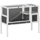 Gabbia per Conigli e Criceti da Interno 120x53x93 cm Rialzata con Vassoio Estraibile e Tetto Apribile in Legno Grigio      