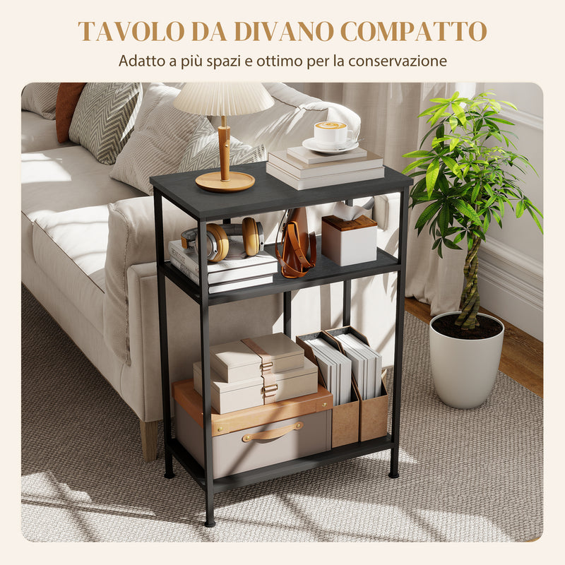 Consolle da Ingresso 55x30x81 cm a 3 Ripiani  in Metallo e Legno Nero  