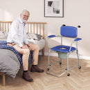 Sedia da Doccia 71x86,5x96 cm con Ruote Seduta Imbottita con Braccioli Ribaltabili in Acciaio e PU Blu      