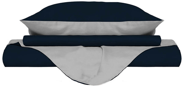 online Housse de couette avec sac et taies d'oreiller double face Bleu Foncé / Gris Clair