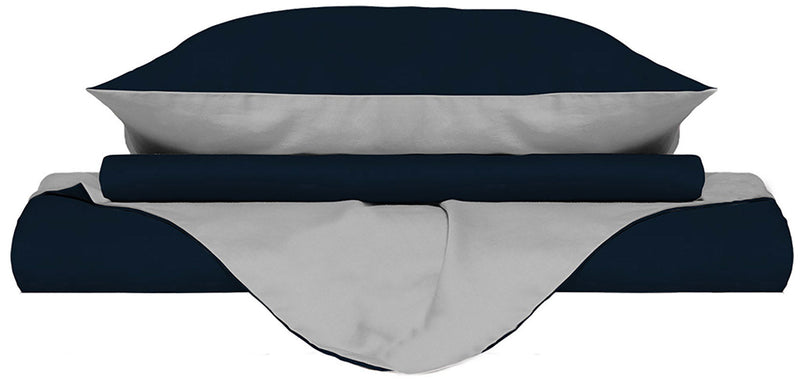 Copripiumino con Sacco e Federe Doubleface Blu Scuro\/Grigio Chiaro