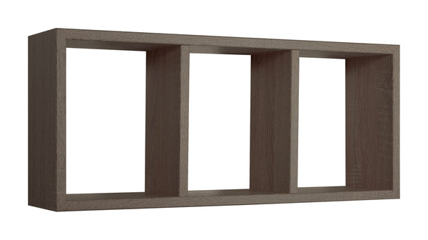 Etagère rectangulaire 3 compartiments muraux 70x30x15,5 cm en bois de fibre sciée noyer Tristan sconto