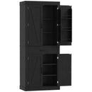 Dispensa Cucina Stile Country 76x39,5x183,5 cm con 2 Armadietti 6 Ripiani e Cassetto in Truciolato e MDF Nero      