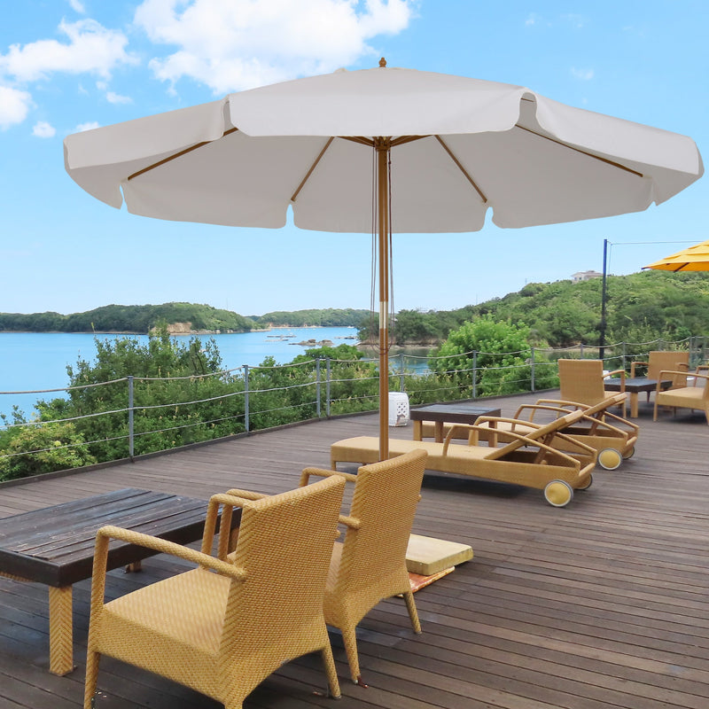 Ombrellone da Giardino con Doppio Tettuccio Ø325x250 cm in Legno di Bambù e Poliestere Crema