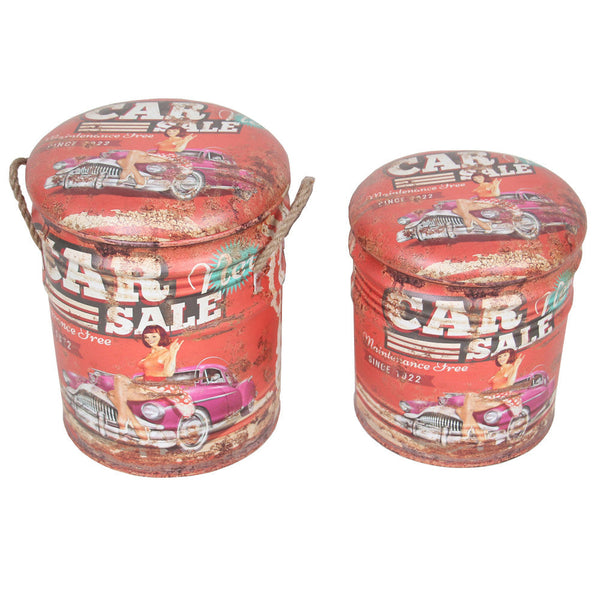 acquista Set 2 Pouf Conteneur Rond en MDF Rouge