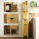 Mobile a Colonna 2 Ripiani 2 Armadietti 18x30x120 cm in bambù laccato e MDF Colore Legno   