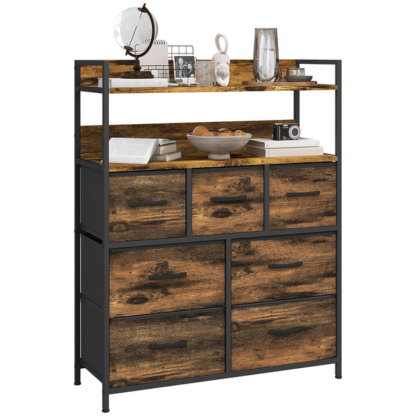 Cassettiera Stile Industriale con 7 Cassetti in Tessuto Rimovibili 79x29x101 cm Struttura in Legno e Acciaio Marrone e Nero sconto