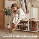 Appendiabiti da Ingresso 98x36x185 cm Mobile con Specchio a Figura Intera e Panca Scarpiera in Legno e Metallo Color Legno      