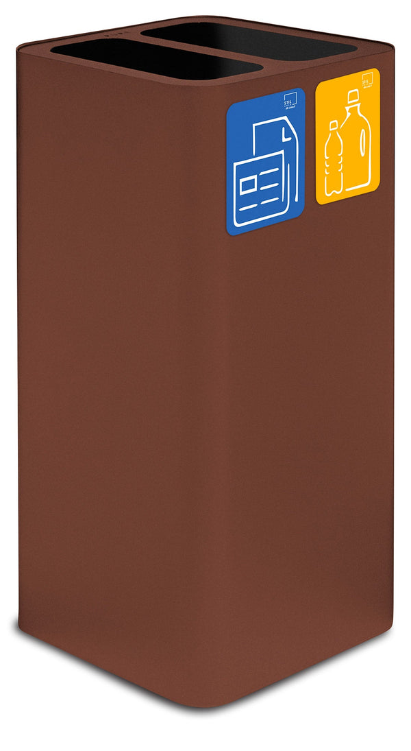sconto Poubelle de collecte 38x38xh80 cm avec couvercle en acier peint avec 2 compartiments marron