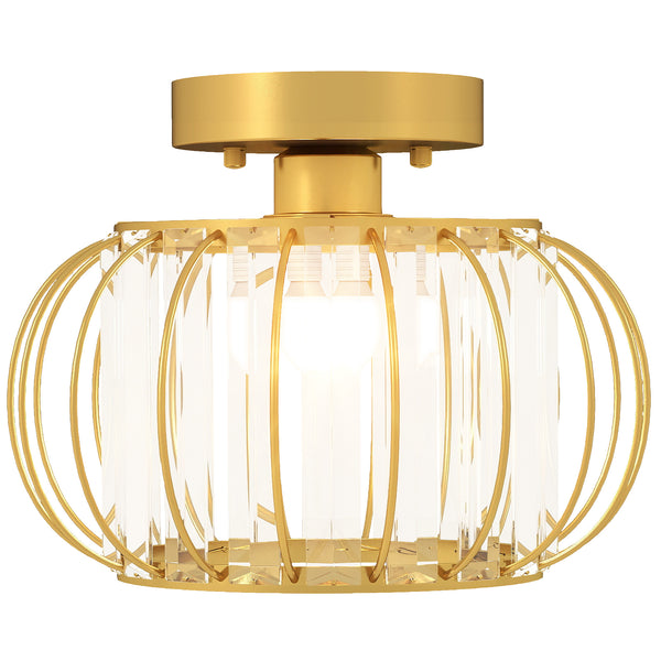 Plafoniera LED Moderna Design a Gabbia Ø27x19 cm con 18 Cristalli Struttura in Metallo Oro sconto