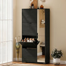 Scarpiera con Specchio 82x30x168 cm 4 Cassetti Ribalta e Armadietto 2 Ante in MDF Nero      