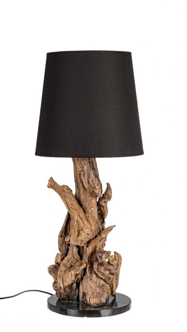 Lampe à poser Ø35x82 cm E27 en bois et abat-jour en acier en coton noir acquista