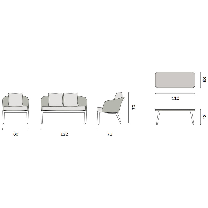 Set da Giardino in Alluminio e Corda Vorghini PortoVenere Bianco e Grigio