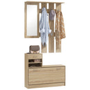 Mobile Guardaroba per Ingresso con Specchio Appendiabiti e Scarpiera Regolabile 90x24x177 cm Quercia  