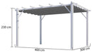 Pergola da Giardino 4x3x2,3 m in Alluminio Bianco con Telo di Copertura 280g/mq Grigio