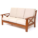 Divano 3 Posti in Legno Massello con Cuscini Oxford Ecrù