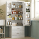 Credenza da Cucina 60x40x159 cm con Armadietto con 8 Ripiani Portaspezie e 2 Cassetti Bianco      