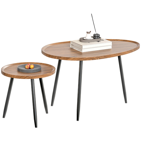 Set 2 Tavolini da Salotto Sovrapponibili in MDF e Gambe in Metallo Colore Legno Scuro prezzo