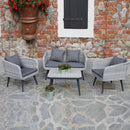 Set da Giardino Divano 2 Poltrone e Tavolino in Polyrattan Salem Grigio