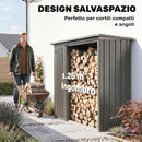 Portalegna da Esterno 2 in 1 235x67x149 cm 1,26 m² con Armadietto Porta Attrezzi in Acciaio Zincato Grigio Scuro      
