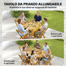 Set 7 Pezzi da Pranzo con Tavolo Estensibile a Ribalta 150x90x74 cm e 6 Sedie Pieghevoli in Legno Naturale      