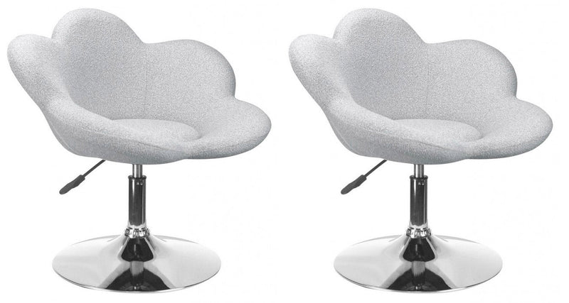 Set 2 Poltroncine da Soggiorno 69x55x69/81 cm in Schiuma Poliuretanica Fleur Cromo-Grigio Chiaro