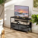 Mobile Porta TV 98x29x56 cm da 47" con Cassetti Pieghevoli in Tessuto e Mensola in Metallo e MDF Nero      