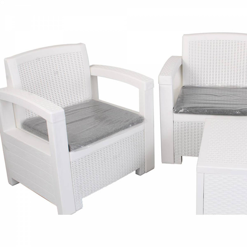 Set da Giardino Divano Poltrone e Tavolino in Polipropilene Bianco