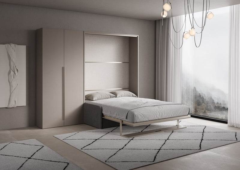 Letto Matrimoniale A Scomparsa 160 Versia Con Divano Mensola E Armadio Sx 2 Ante Argilla      