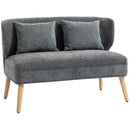 Divano 2 Posti 117x65x78,5 cm con Seduta Ampia Imbottitura Spessa 2 Cuscini Gambe in Legno Caucciù e Ciniglia Grigio      