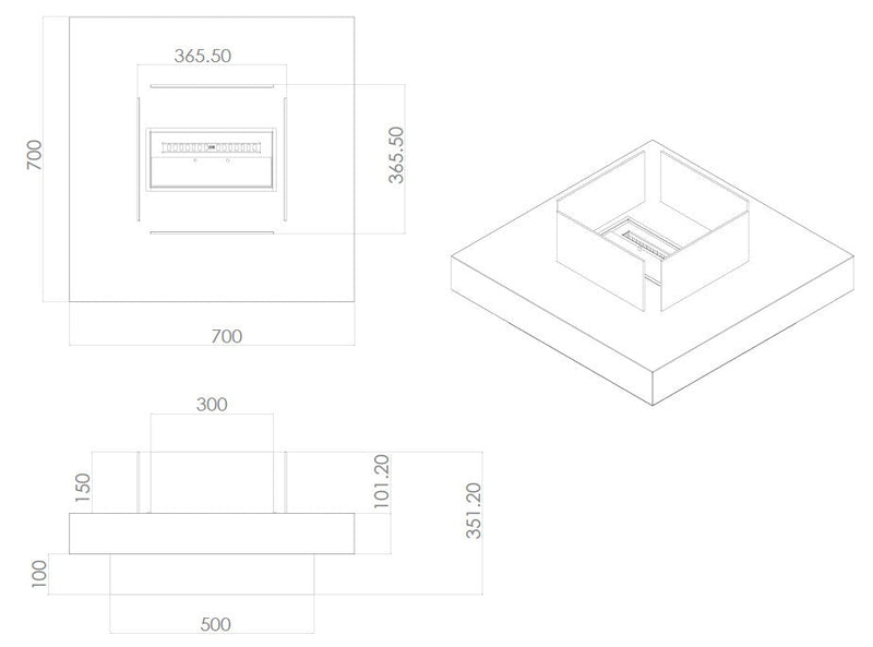 Camino a Bioetanolo da Pavimento 70x70x35 cm Panarea Nero
