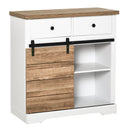 Mobile da Cucina Rustico con 2 Cassetti Ripiani e Portabottiglie 80x39x86 cm in Legno e Metallo Bianco