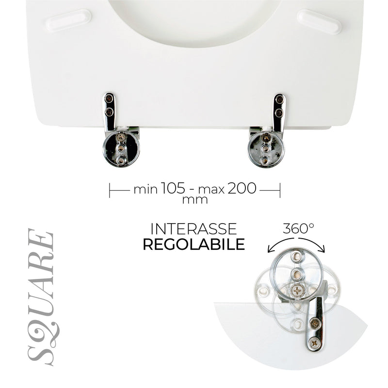 Copriwater Universale 35,5x44,3 cm in MDF Cerniere in Metallo Cromato Square Bianco Lucido