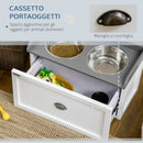 Ciotole per Cani Rialzate 60x30x36 cm con Cassetto in Acciaio Inox e Legno Bianco e Grigio