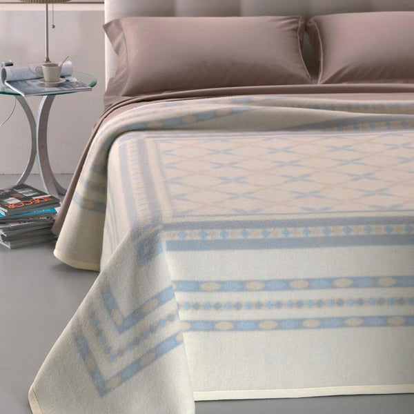 sconto Couverture Double Maxi Pure Laine 450gr Cober Taormina Crème / Bleu Clair