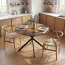 Tavolo da Pranzo Rotondo Stile Industriale Ø100x75 cm con Piano in Truciolato e Gambe a Croce in Acciaio Marrone Rustico      