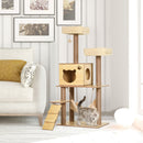 Albero Tiragraffi per Gatti 60x40x130 cm con Casetta Lettini Amaca e Pallina in Legno Poliestere e Sisal Beige      