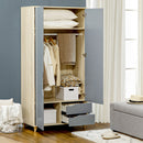 Armadio Guardaroba a 2 Ante 88,9x50,1x184,5 cm 3 Ripiani e 2 Cassetti in Truciolato e MDF Grigio