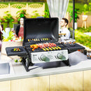 Barbecue a Gas Portatile da Tavolo 2 Bruciatori e Coperchio con Termometro in Acciaio e ABS Nero    