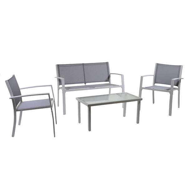 Ensemble Salon de Jardin Table Basse Canapé 2 Chaises en Tissu et Métal avec Coussins Adami Columbus Gris prezzo