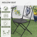 Set Tavolo e 2 Sedie Pieghevoli da Giardino con Mosaico in Metallo