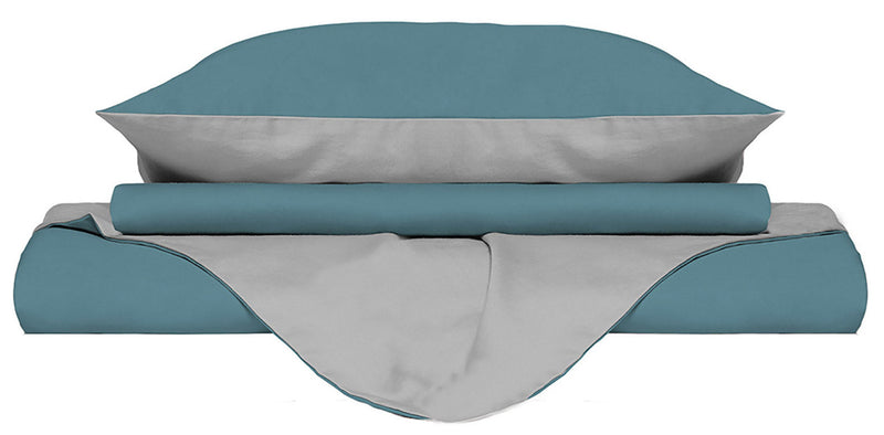 Copripiumino con Sacco e Federe Doubleface Ottanio\/Grigio Chiaro