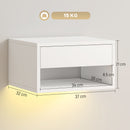 Set 2 Comodini Sospesi 37x32x21 cm con LED RGB Integrati e Regolabili con APP Cassetto e Ripiano Bianco      