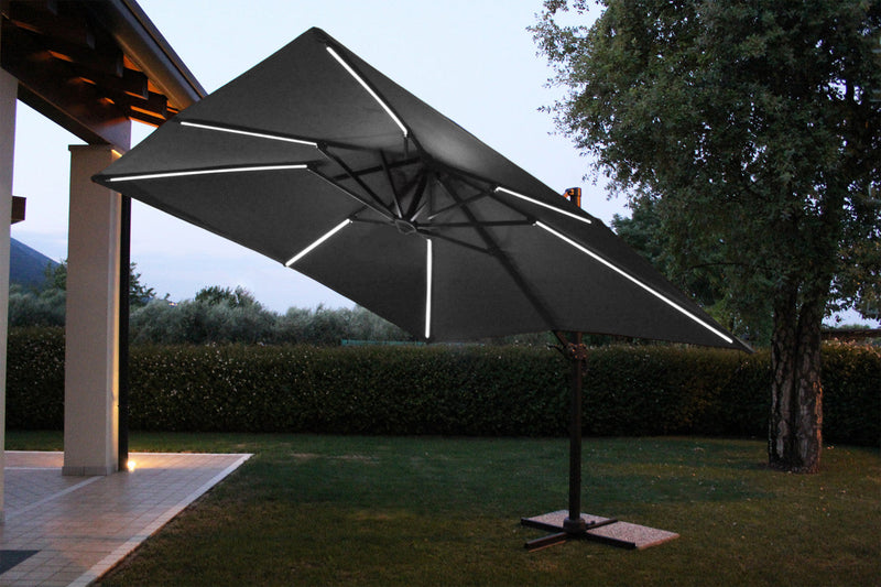Ombrellone da Giardino con Led Pitagora 3x4 m in Alluminio Antracite Telo Grigio