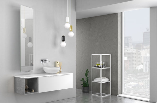 Meuble de Salle de Bain Suspendu 135 cm Blanc Mat et Gris Mactan Gauche TFT Lavabo et Miroir prezzo